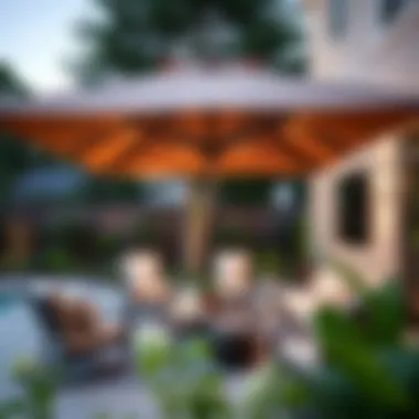 Elegant outdoor patio with a square umbrella providing shade