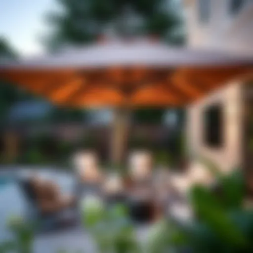 Elegant outdoor patio with a square umbrella providing shade
