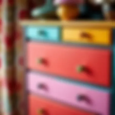 Vibrant Dresser with Unique Accents Colorful dresser with unique drawer handles