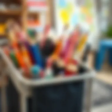 Art Supplies in a Colorful Organizer Cart Close-up of a colorful cart filled with art supplies