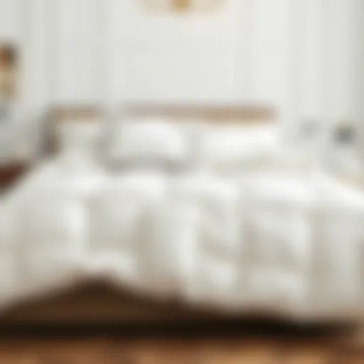 Luxurious white queen down comforter on elegant bedding