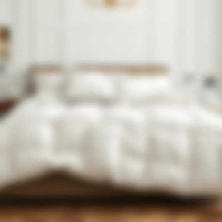 Luxurious white queen down comforter on elegant bedding