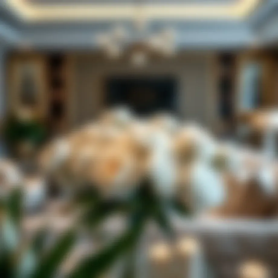 Luxurious arrangement of white faux peonies in a modern living room