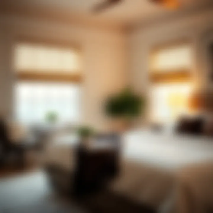 Cozy bedroom featuring blackout bamboo roman shades