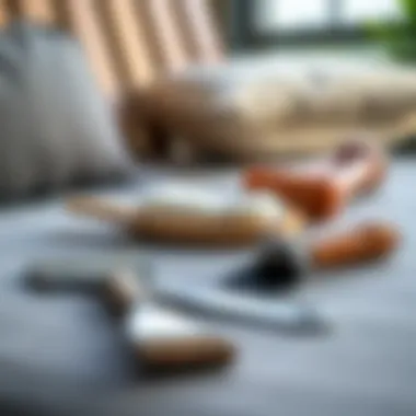 Maintenance tools for cushion care displayed neatly