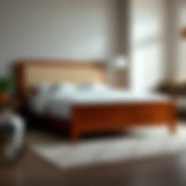 Stylish Wooden Bed Frame Elegant wooden bed frame with upholstered headboard in a modern bedroom setting