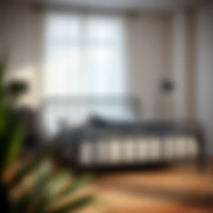 Sleek Metal Bed Frame Contemporary metal bed frame showcasing a minimalist design in a cozy atmosphere