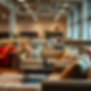 Couches with various fabric options displayed in a showroom