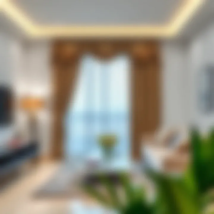 Stylish curtain and valance rod set in a modern living room