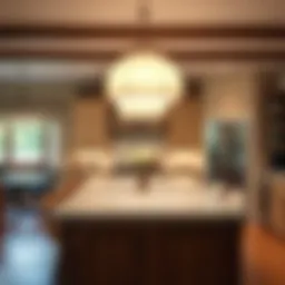 Elegant pendant lights enhancing a kitchen island