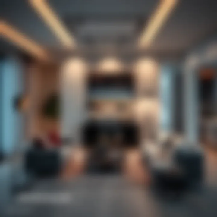 Contemporary interior featuring spotlight stands enhancing ambiance