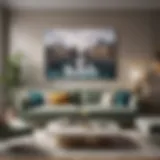 A stylish living room showcasing a variety of wall art above a contemporary couch.