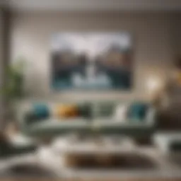 A stylish living room showcasing a variety of wall art above a contemporary couch.