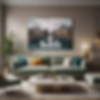 A stylish living room showcasing a variety of wall art above a contemporary couch.