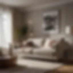 Cozy living room featuring a stylish fabric sofa