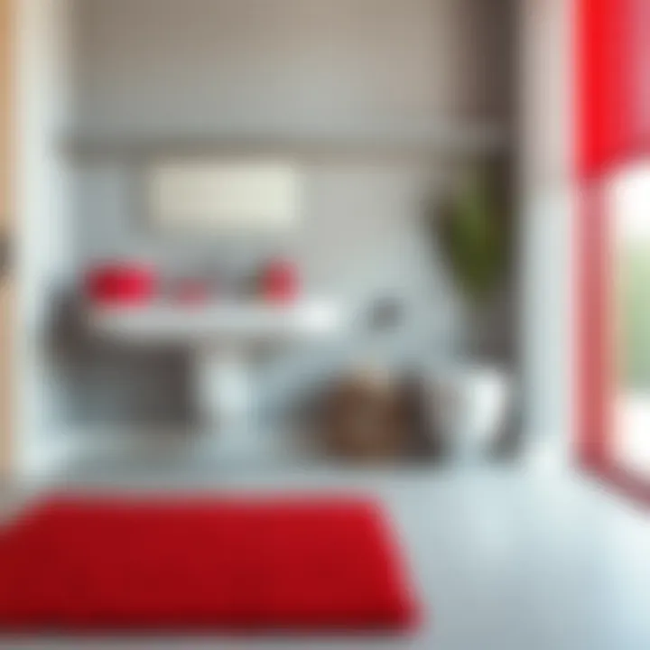 Chic Red Bathroom Rug Chic red bathroom rug positioned in front of a sleek sink