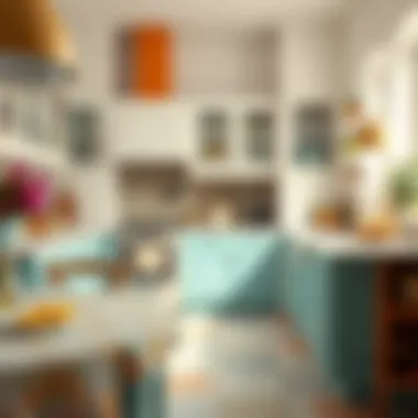 Vibrant Kitchen with Artistic Touches Bright kitchen with vibrant colors and unique tile patterns