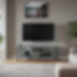 Elegant two shelf glass TV stand in a modern living room