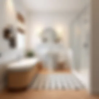 Comfortable and functional bathroom with polka dot rug