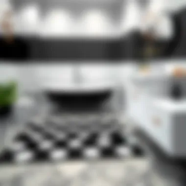 Elegant black and white polka dot rug enhancing bathroom decor