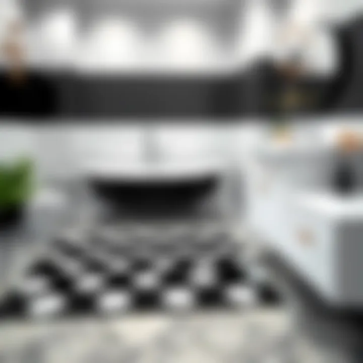 Elegant black and white polka dot rug enhancing bathroom decor