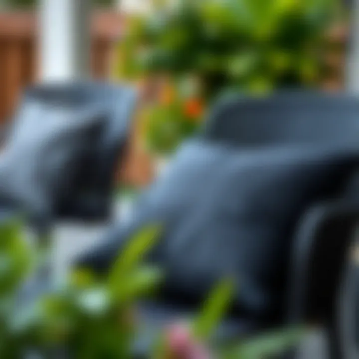 Elegant black outdoor seat cushion on a patio chair