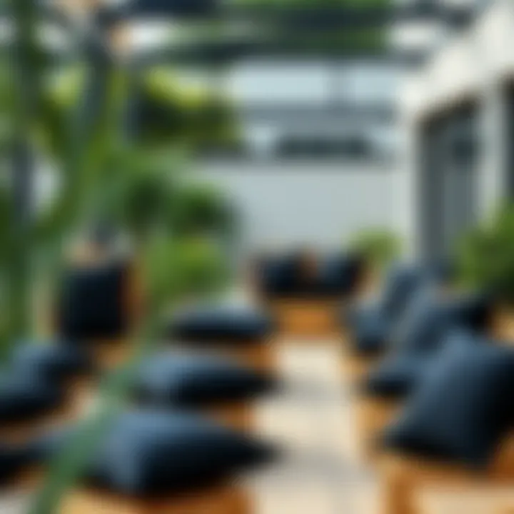 Variety of black outdoor seat cushions displayed in a modern setting