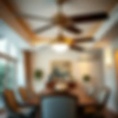 Ceiling Fan with Integrated Lights in Dining Area Elegant dining area showcasing ceiling fan with integrated lights