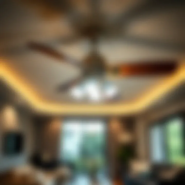 Stylish Ceiling Fan with Adjustable Lights Stylish ceiling fan with adjustable lights in a modern living room