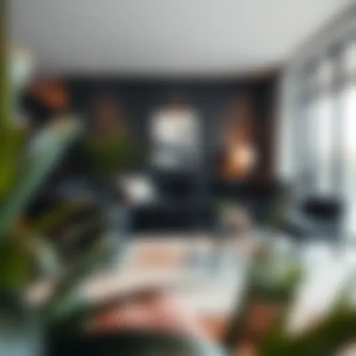 Elegant black sectional couch in a modern living room