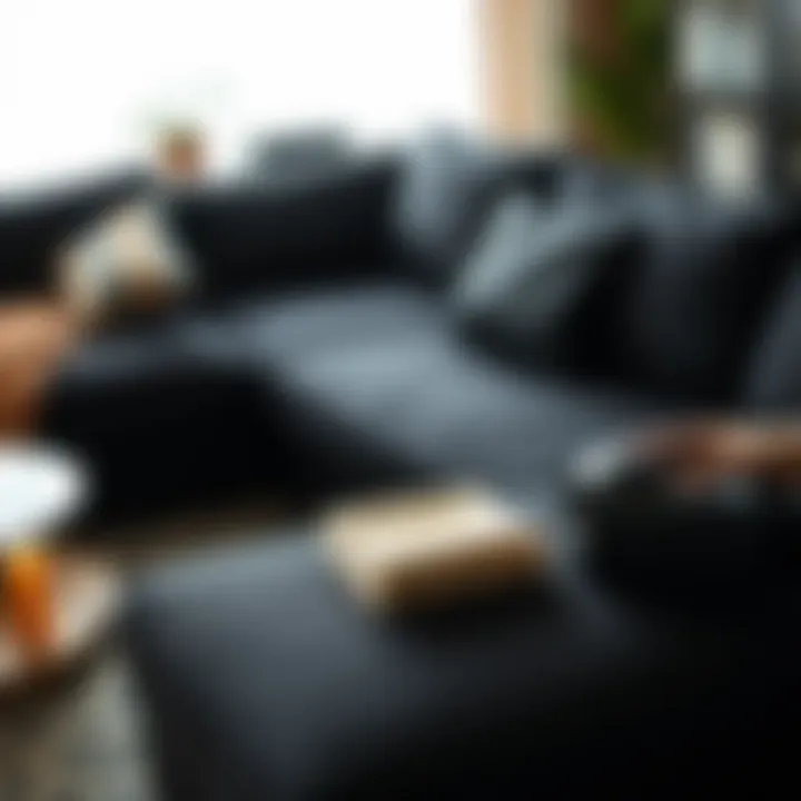 Caring for a black sectional couch with cleaning supplies