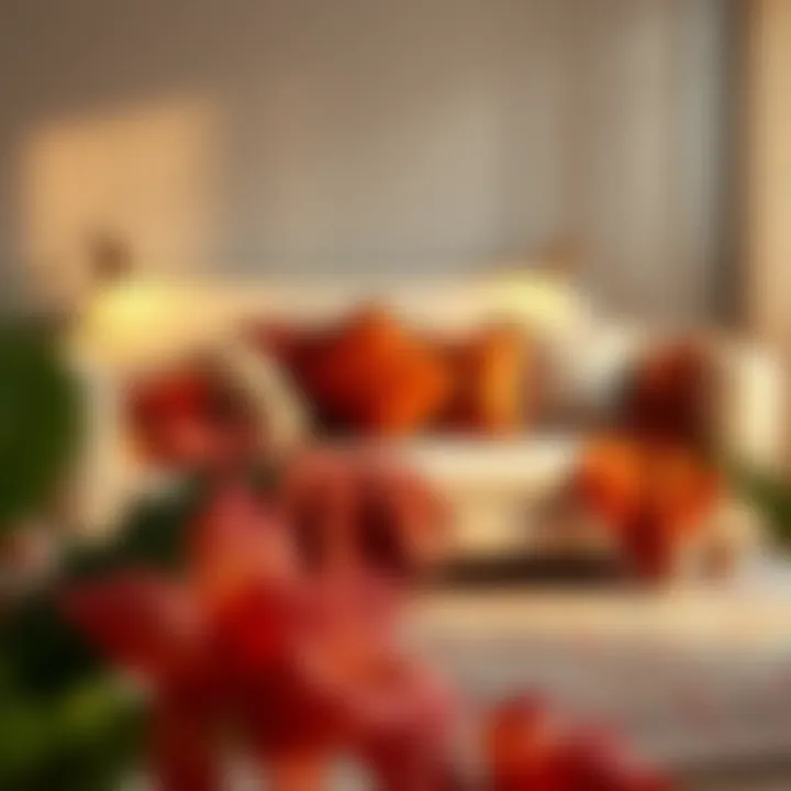 Luxurious day bed adorned with decorative pillows and throws