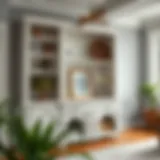 Stylish Display of Distressed White Shelving Elegant distressed white shelving unit showcasing decorative items