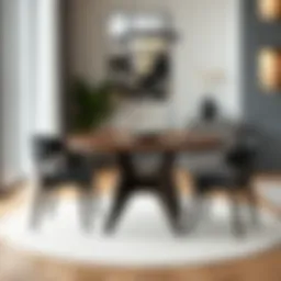 Elegant dark wood round table set in a contemporary dining room