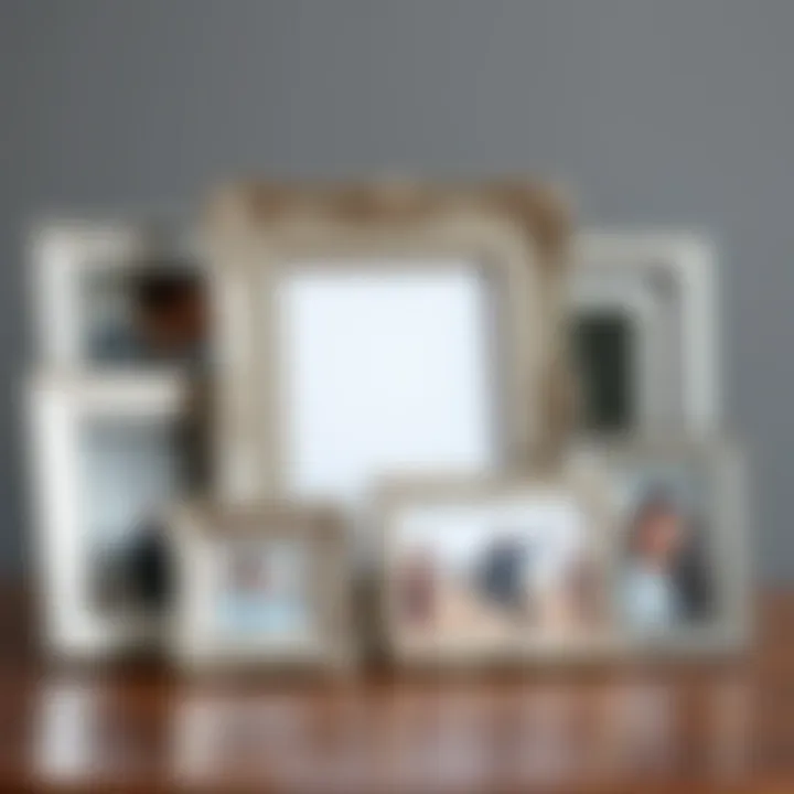 Decorative Arrangement of Silver Photo Frames Decorative arrangement with multiple silver photo frames
