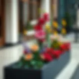 Elegant arrangement of vibrant flowers in an extra long flower box