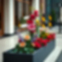 Elegant arrangement of vibrant flowers in an extra long flower box