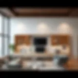 Elegant floating desk bookshelf in a modern living room