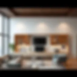 Elegant floating desk bookshelf in a modern living room