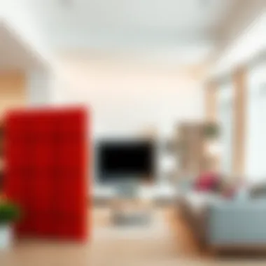 Innovative Giant Lego Room Divider in a Contemporary Setting A creative giant Lego room divider in a modern living space