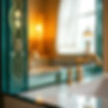 Close-up of intricate glass detailing on a vanity set