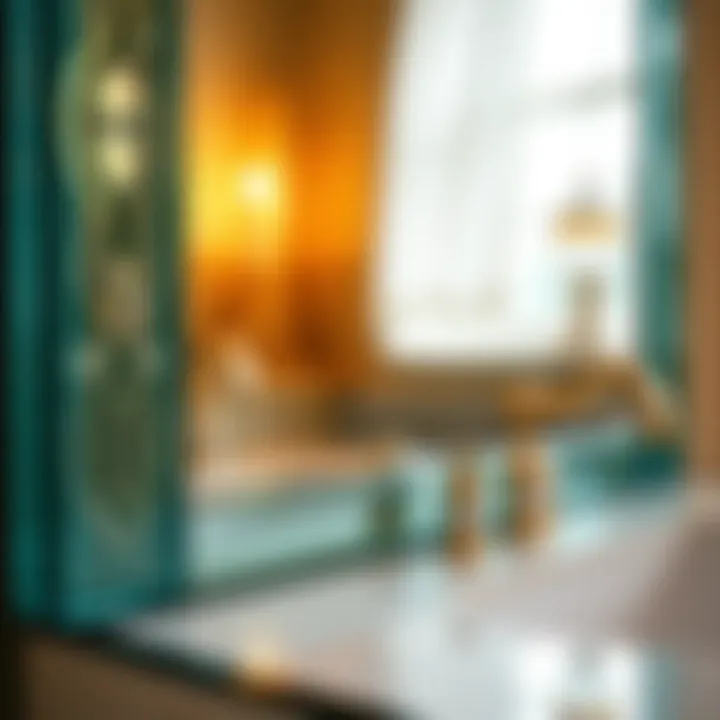 Close-up of intricate glass detailing on a vanity set