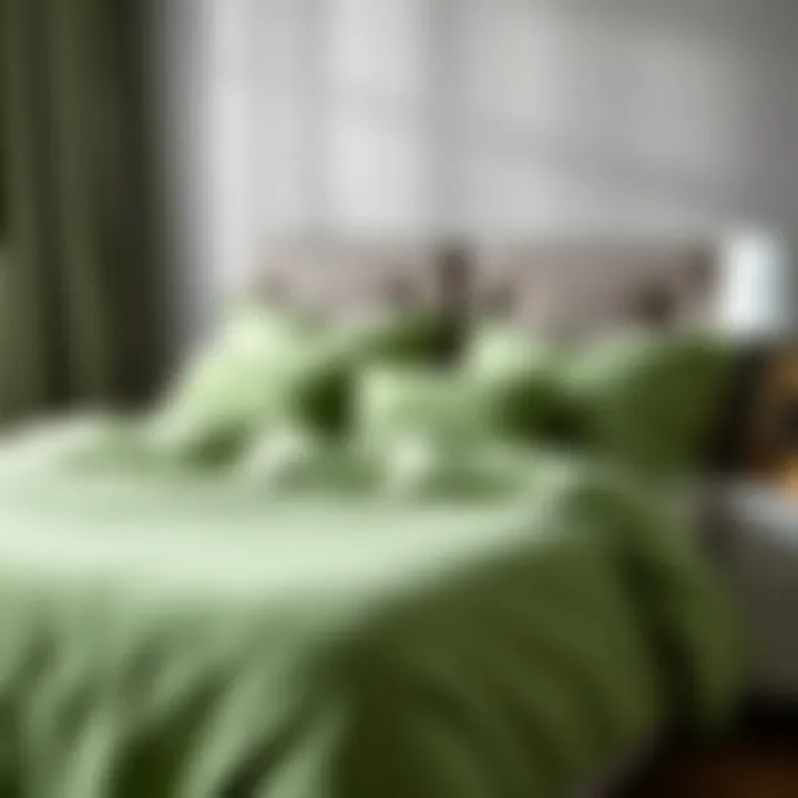 Different fabric options for green bedspreads displayed