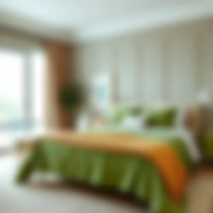 Stylish bedroom featuring a green bedspread and coordinating decor