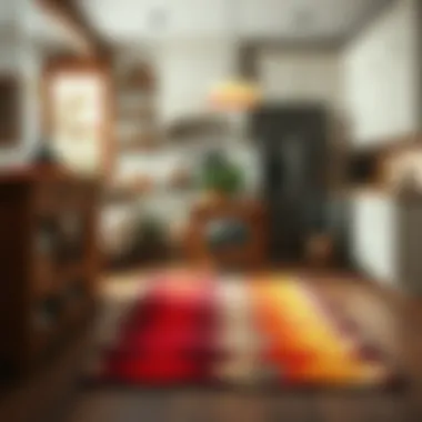 Colorful Rug Enhancing Rustic Kitchen Design Colorful large kitchen rug complementing a rustic kitchen design