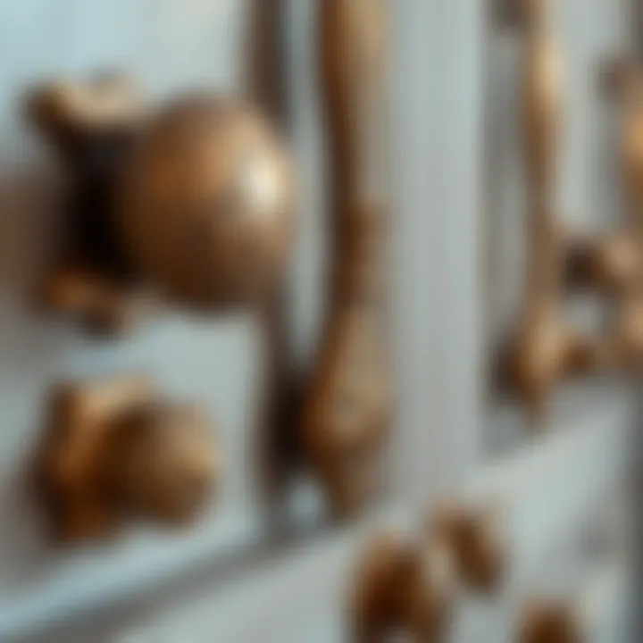 Close-up of intricate designs on leather and brass pulls