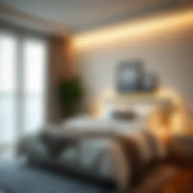 Cozy Bedroom with LED Accents Cozy bedroom setting with LED furniture accents