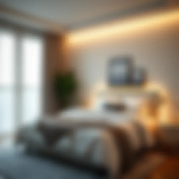 Cozy Bedroom with LED Accents Cozy bedroom setting with LED furniture accents