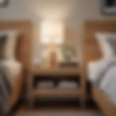 Cozy Atmosphere: Light Wood Nightstand Light wood nightstand in a cozy bedroom environment