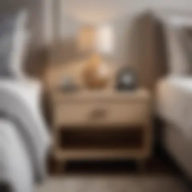 Modern Elegance: Light Wood Nightstand Elegant light wood nightstand in a modern bedroom setting